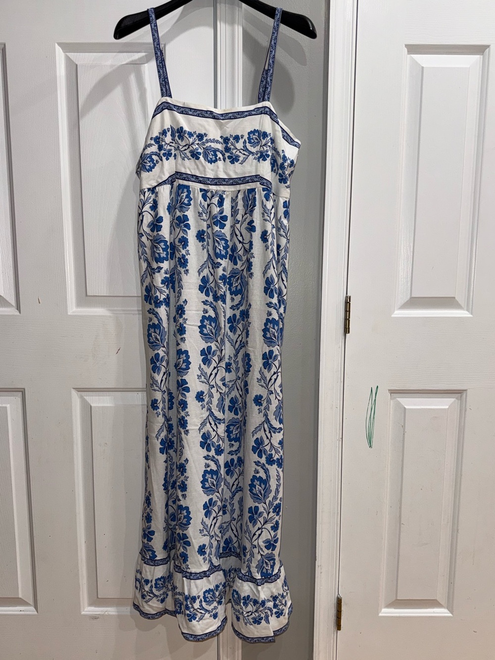 Calypso St. Barth White Maxi Dress with Blue Floral Print NWOT